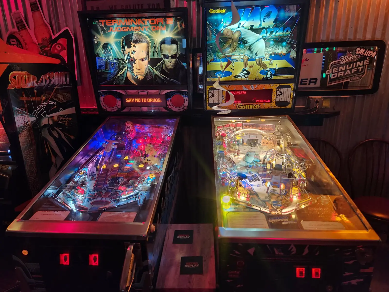 Terminator 2 and Shaq Attaq pinball tables